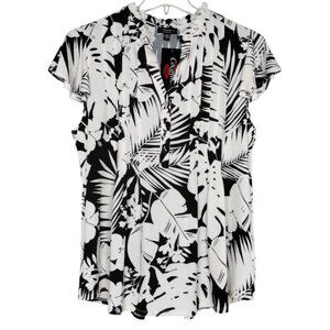 Cocomo Plus Size 3X Black & Ivory Floral Print Pintuck Short Flutter Sleeve Top